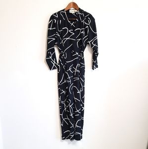 Vtg. Liz Claiborne 80s Black & White SWIRL Pattern JUMPSUIT